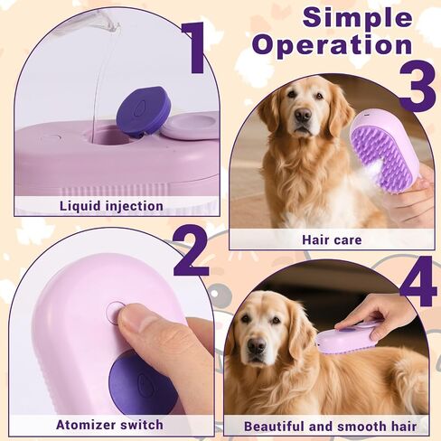4-in-1 Pet Steam Brush for Dogs & Cats - Anti-Static Deshedding Grooming Tool with Massage & Cleaning for Long/Short Hair | Micro-B Rechargeable (Purple) in Saudi Arabia