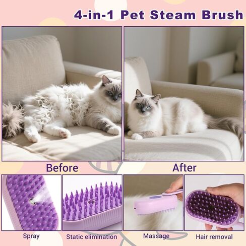 4-in-1 Pet Steam Brush for Dogs & Cats - Anti-Static Deshedding Grooming Tool with Massage & Cleaning for Long/Short Hair | Micro-B Rechargeable (Purple) in Saudi Arabia