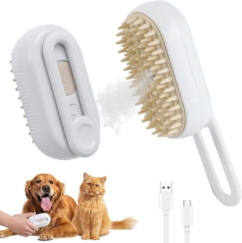 4 في 1 Cat Steam Brush Brush Arthargeable Pet Comb Comb Brush for Cats and Dogs ، التدليك ، التنظيف ، سفك وتمشيط أداة إزالة الشعر متعددة الوظائف للمنزل (Beige) in Saudi Arabia
