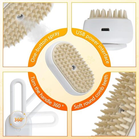 4 في 1 Cat Steam Brush Brush Arthargeable Pet Comb Comb Brush for Cats and Dogs ، التدليك ، التنظيف ، سفك وتمشيط أداة إزالة الشعر متعددة الوظائف للمنزل (Beige) in Saudi Arabia