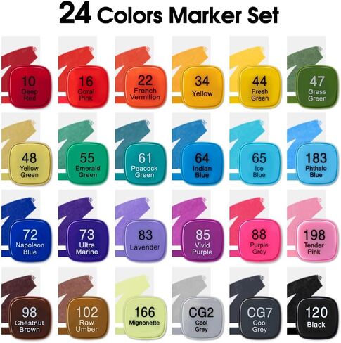 TRANSON Alcohol Markers for Drawing Coloring 24 Colors Dual-tip Fine and Chisel Tips in Saudi Arabia