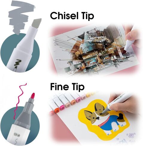 TRANSON Alcohol Markers for Drawing Coloring 24 Colors Dual-tip Fine and Chisel Tips in Saudi Arabia