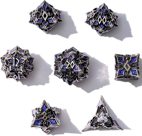 SPIRE DICE FOR DND - SPIRE SANCERAM - زهر متعدد السطوح تم تعيينه لـ D&D ، RPG والمزيد - لفات متوازنة ، مجموعة من 7 قطع جميلة للأبراج المحصنة والتنين (اللمعان الأرجواني الفضي العتيقة) in Kuwait