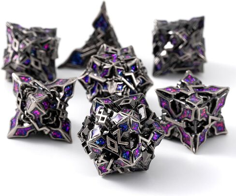 SPIRE DICE FOR DND - SPIRE SANCERAM - زهر متعدد السطوح تم تعيينه لـ D&D ، RPG والمزيد - لفات متوازنة ، مجموعة من 7 قطع جميلة للأبراج المحصنة والتنين (اللمعان الأرجواني الفضي العتيقة) in Kuwait