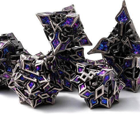 SPIRE DICE FOR DND - SPIRE SANCERAM - زهر متعدد السطوح تم تعيينه لـ D&D ، RPG والمزيد - لفات متوازنة ، مجموعة من 7 قطع جميلة للأبراج المحصنة والتنين (اللمعان الأرجواني الفضي العتيقة) in Kuwait