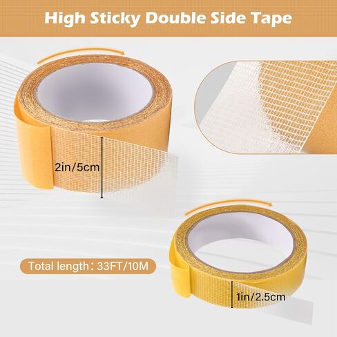 أشرطة النسيج الثقيلة ، 1inch/2inchx33ft (10m) شريط التثبيت ، شريط الملابس ، شريط السجاد ، شريط هميم للستائر ، شريط مزدوج على الوجهين ، الشريط الأزياء 2 شريط 2 لفات 2 لفات in Kuwait