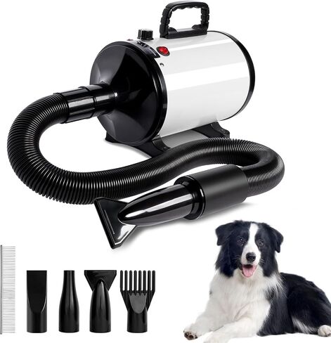 IVY&LANE Dog Hair Dryer for Pet Grooming,High Velocity Dog Dryer Force Blower with 4 Nozzles,Adjustable Speed and Temperature Control Dogs Blow Dryer,Noise Reduction,Black in Kuwait