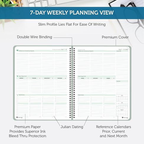 Planner Pad Spiral Bound 3-Tier Funnel Down 12 Month Organizer, July 2025 – June 2026 / Academic Year, Greenish Grey Cover/Soft Green Ink, 6 3/4" x 8 1/2" in Kuwait