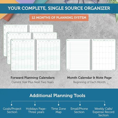 Planner Pad Spiral Bound 3-Tier Funnel Down 12 Month Organizer, July 2025 – June 2026 / Academic Year, Greenish Grey Cover/Soft Green Ink, 6 3/4" x 8 1/2" in Kuwait