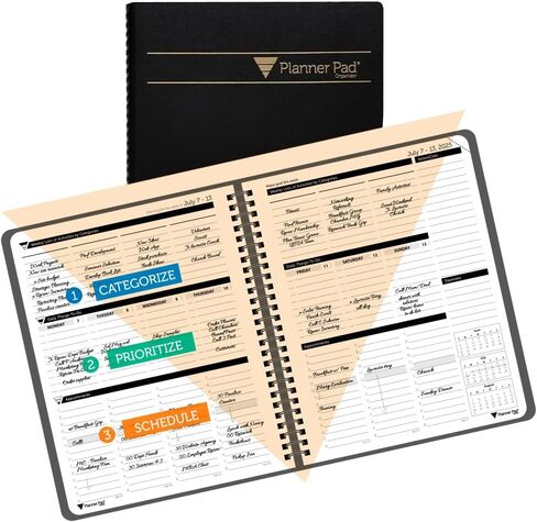 Planner Pad Spiral Bound 3-Tier Funnel Down 12 Month Organizer, July 2025 – June 2026 / Academic Year, Greenish Grey Cover/Soft Green Ink, 6 3/4" x 8 1/2" in Kuwait