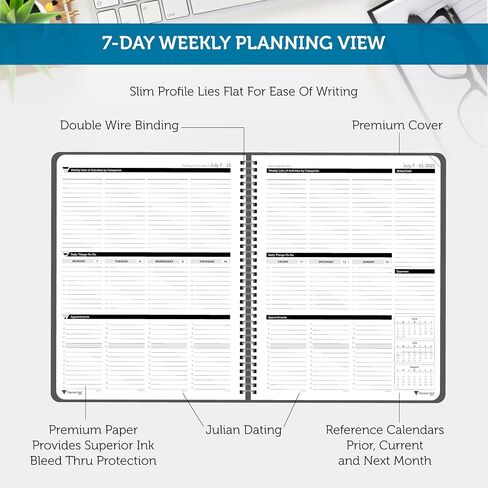Planner Pad Spiral Bound 3-Tier Funnel Down 12 Month Organizer, July 2025 – June 2026 / Academic Year, Greenish Grey Cover/Soft Green Ink, 6 3/4" x 8 1/2" in Kuwait