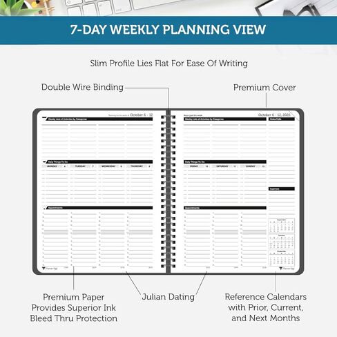 Planner Pad Spiral Bound 3-Tier Downnel Down 12 Monts منظم ، يوليو 2025-يونيو 2026/العام الأكاديمي ، الغلاف الرمادي الأخضر/الحبر الأخضر الناعم ، 6 3/4 "× 8 1/2" in Kuwait