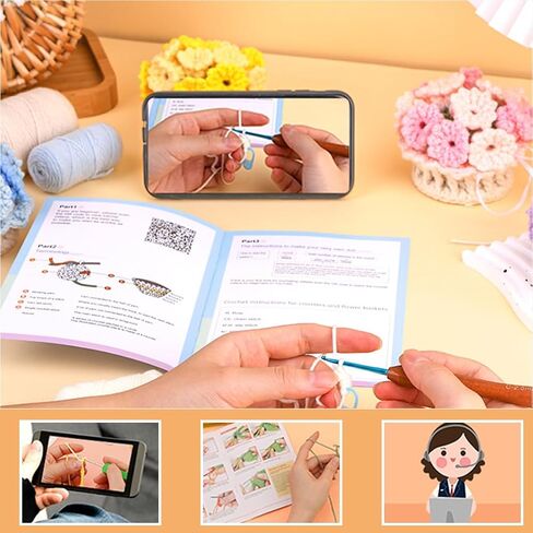 KyeeaDIY Crochet Kit for Beginners, Crochet Starter Kits, Coaster Flower Knitting Crocheting Kits with Step-by-Step Video Tutorials, Complete Crochet Kit for Adults Decoration in Kuwait