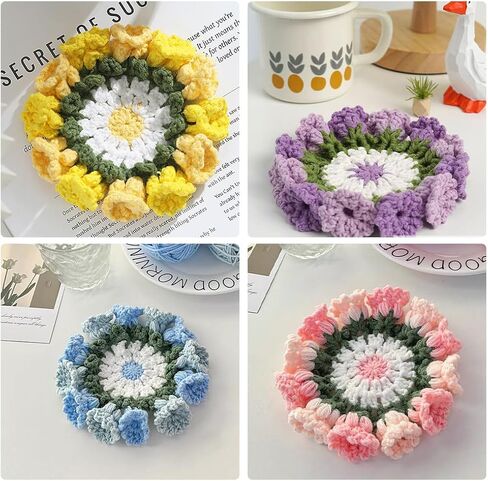 KyeeaDIY Crochet Kit for Beginners, Crochet Starter Kits, Coaster Flower Knitting Crocheting Kits with Step-by-Step Video Tutorials, Complete Crochet Kit for Adults Decoration in Kuwait