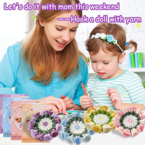 KyeeaDIY Crochet Kit for Beginners, Crochet Starter Kits, Coaster Flower Knitting Crocheting Kits with Step-by-Step Video Tutorials, Complete Crochet Kit for Adults Decoration in Kuwait