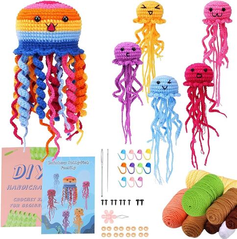 Kyeeadiy Crochet Kit للمبتدئين ، مجموعات بداية الكروشيه ، كوستر زهرة حياكة الكروشيه مع دروس فيديو خطوة بخطوة ، مجموعة الكروشيه كاملة لزخارف البالغين in Saudi Arabia