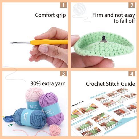 مجموعة Cudroza Crochet Kit للمبتدئين-مجموعات الكروشيه البومة مع دروس فيديو خطوة بخطوة وخطوط ، خطاف ، ملحقات ، هدية حرفية مصنوعة يدويًا للبالغين والأطفال (30 ٪+ غزل) in Kuwait