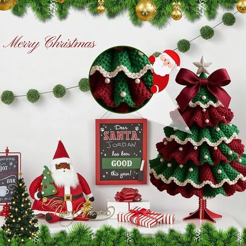 DIY Crochet Christmas Tree Kit - Handmade Holiday Crochet Christmas Decoration Set, Christmas Tree Bow Pearl Embellishment, Beginner Craft Crochet Kit (A) in Saudi Arabia
