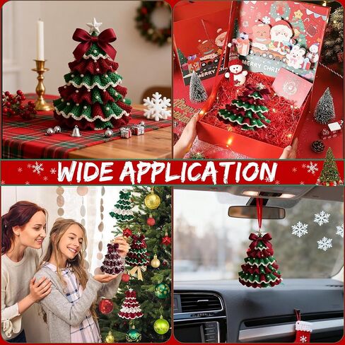 DIY Crochet Christmas Tree Kit - Handmade Holiday Crochet Christmas Decoration Set, Christmas Tree Bow Pearl Embellishment, Beginner Craft Crochet Kit (A) in Saudi Arabia