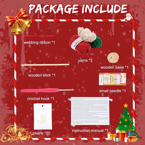 DIY Crochet Christmas Tree Kit - Handmade Holiday Crochet Christmas Decoration Set, Christmas Tree Bow Pearl Embellishment, Beginner Craft Crochet Kit (A) in Saudi Arabia