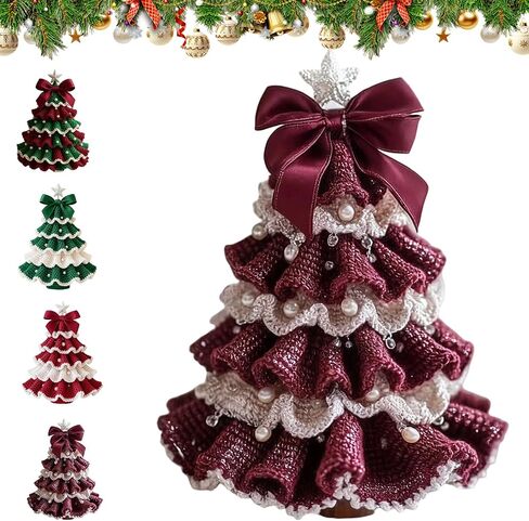 DIY Crochet Christmas Tree Kit - Handmade Holiday Crochet Christmas Decoration Set, Christmas Tree Bow Pearl Embellishment, Beginner Craft Crochet Kit (A) in Saudi Arabia