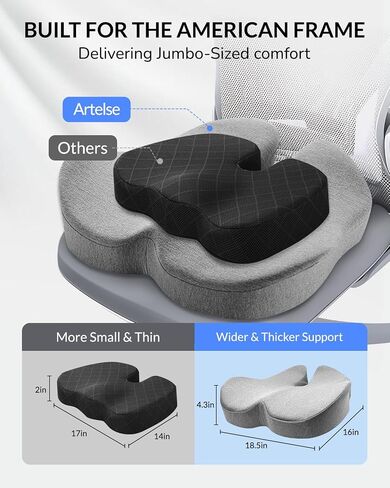 Extra Large Seat Cushion - Memory Foam Office Chair Cushion, Ergonomically Designed for Office & Car Seats, Relieves Pain from Prolonged Sitting & Sciatica in Saudi Arabia