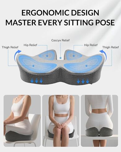 Extra Large Seat Cushion - Memory Foam Office Chair Cushion, Ergonomically Designed for Office & Car Seats, Relieves Pain from Prolonged Sitting & Sciatica in Saudi Arabia