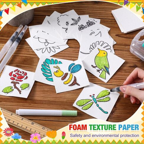 AmazingSpark 30pcs Pre-Designed Magical Foam Texture Paper Sheet 3x3 Inch White Foam Cards Texture Painting Paper DIY Craft Supplies for Acrylics Painting(Animal) in Saudi Arabia