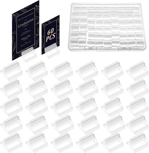 60 PCS Clear Game Card Stands, Place Card Holders, Plastic Cards Stands for Wedding Cards Photos Memos Pictures Price Board Labels, Table Number Game Party Display, 0.78in in Saudi Arabia