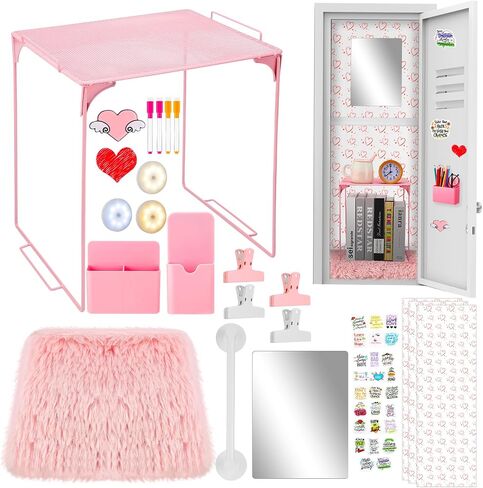 73 Pcs Pink Locker Accessories Set Back to School Essentials Decorations for Girls Includes Locker Shelf, Self Adhesive Mirror, Rug, Pen Holder, Markers and Magnets in Saudi Arabia