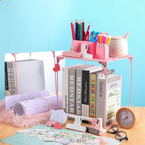 73 Pcs Pink Locker Accessories Set Back to School Essentials Decorations for Girls Includes Locker Shelf, Self Adhesive Mirror, Rug, Pen Holder, Markers and Magnets in Saudi Arabia