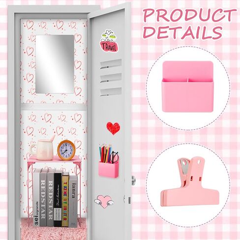 73 Pcs Pink Locker Accessories Set Back to School Essentials Decorations for Girls Includes Locker Shelf, Self Adhesive Mirror, Rug, Pen Holder, Markers and Magnets in Saudi Arabia