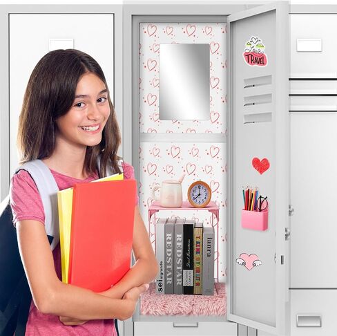 73 Pcs Pink Locker Accessories Set Back to School Essentials Decorations for Girls Includes Locker Shelf, Self Adhesive Mirror, Rug, Pen Holder, Markers and Magnets in Saudi Arabia