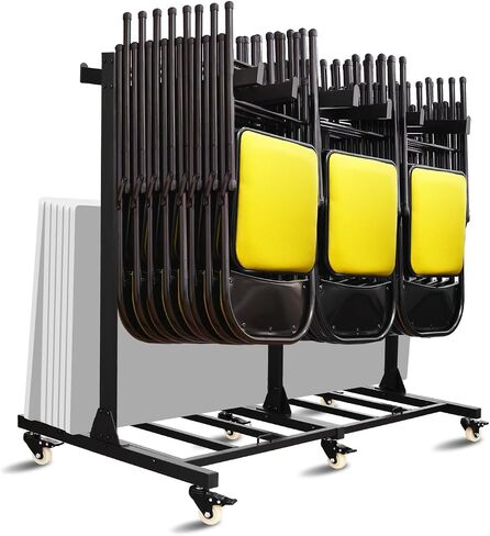Folding Chair Cart Storage Rack Thickened Two Tier Heavy Duty Folding Table Chair Racks for Storage with Locking Rubber Wheels can Withstand 800LBS Capacity in Saudi Arabia