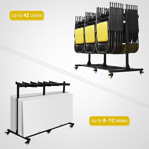 Folding Chair Cart Storage Rack Thickened Two Tier Heavy Duty Folding Table Chair Racks for Storage with Locking Rubber Wheels can Withstand 800LBS Capacity in Saudi Arabia