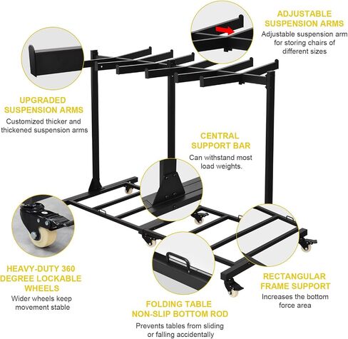 Folding Chair Cart Storage Rack Thickened Two Tier Heavy Duty Folding Table Chair Racks for Storage with Locking Rubber Wheels can Withstand 800LBS Capacity in Saudi Arabia