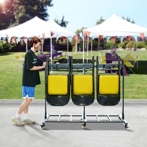 Folding Chair Cart Storage Rack Thickened Two Tier Heavy Duty Folding Table Chair Racks for Storage with Locking Rubber Wheels can Withstand 800LBS Capacity in Saudi Arabia