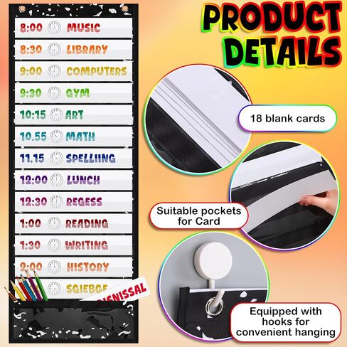 مخطط جيب Earsida Classroom مع 13+1 جيوب 18 بطاقات فارغة للتجفيف و 2 خطاطين ، و 13 × 35.4 بوصة مخطط أدوات تعليمية للمعلم لنشاط رياض الأطفال قبل المدرسة (تلميذة) (تلميذة) in Saudi Arabia