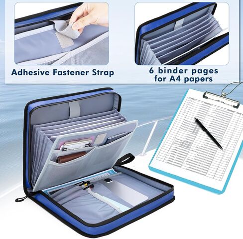 Boat Document Holder, Waterproof Travel Document Folder with 6 Expandable Folders for A4 Papers, with 1 Handle Loop, Reflective Strip and Customized Name Frame, Patented Design in Saudi Arabia
