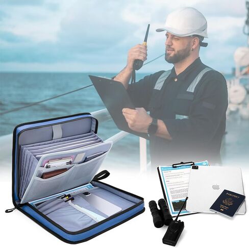 Boat Document Holder, Waterproof Travel Document Folder with 6 Expandable Folders for A4 Papers, with 1 Handle Loop, Reflective Strip and Customized Name Frame, Patented Design in Saudi Arabia
