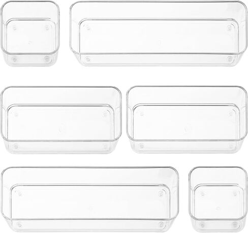 Eight Piecs. Plastic Clear Drawer Organizers for Bathroom, Kitchen, Bedroom, Office Organizer Bins, Storage Trays. Heavy Duty, Stackable 4 Sizes in Saudi Arabia