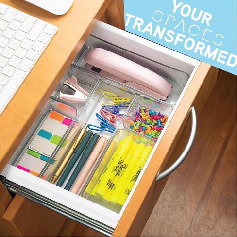 Eight Piecs. Plastic Clear Drawer Organizers for Bathroom, Kitchen, Bedroom, Office Organizer Bins, Storage Trays. Heavy Duty, Stackable 4 Sizes in Saudi Arabia