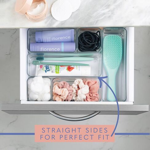Eight Piecs. Plastic Clear Drawer Organizers for Bathroom, Kitchen, Bedroom, Office Organizer Bins, Storage Trays. Heavy Duty, Stackable 4 Sizes in Saudi Arabia