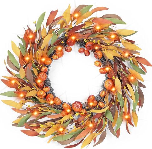 18 Inch Sunflower Fall Wreath Front Door Decorations Timer 20 Warm Lights 5 Styles Mixcolor 58 Maple Leaves 6 Pumpkins 8 Pinecone 12 Acorn Battery Operated Autumn Fall Thanksgiving Wreath Home Decor in Saudi Arabia