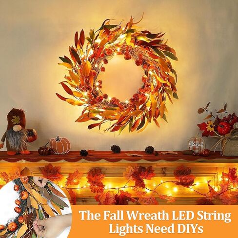 18 Inch Sunflower Fall Wreath Front Door Decorations Timer 20 Warm Lights 5 Styles Mixcolor 58 Maple Leaves 6 Pumpkins 8 Pinecone 12 Acorn Battery Operated Autumn Fall Thanksgiving Wreath Home Decor in Saudi Arabia
