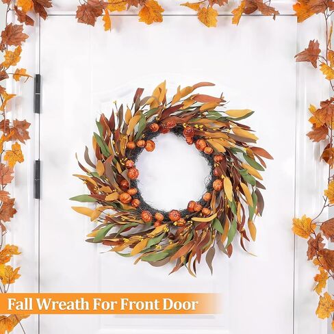 18 Inch Sunflower Fall Wreath Front Door Decorations Timer 20 Warm Lights 5 Styles Mixcolor 58 Maple Leaves 6 Pumpkins 8 Pinecone 12 Acorn Battery Operated Autumn Fall Thanksgiving Wreath Home Decor in Saudi Arabia