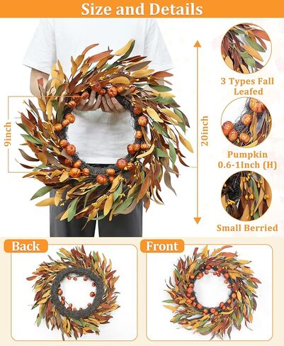 18 Inch Sunflower Fall Wreath Front Door Decorations Timer 20 Warm Lights 5 Styles Mixcolor 58 Maple Leaves 6 Pumpkins 8 Pinecone 12 Acorn Battery Operated Autumn Fall Thanksgiving Wreath Home Decor in Saudi Arabia