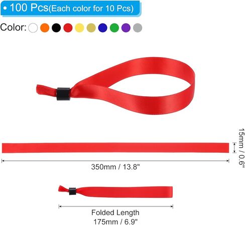 PATIKIL Disposable Cloth Wristbands for Events, 100 Pcs Adjustable Cloth Event Wristbands Colored Wrist Bands for Concert Club Parties, Multicolor, 13.8"x0.6" in Saudi Arabia