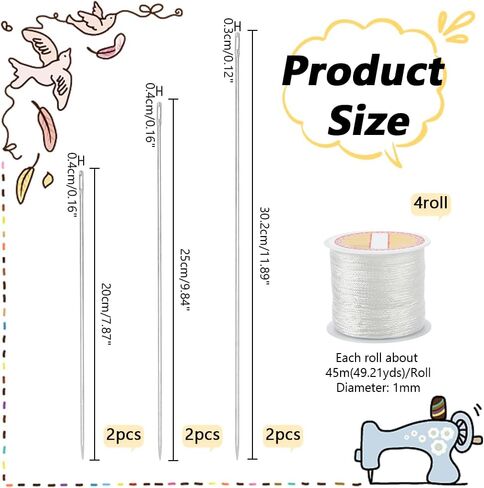 Nbeads 10 pcs lei eedle kit ، بما في ذلك 6pcs 3 أحجام كبيرة العين ليه إبرة الخياطة 4 لفات lei eedle الحبل للتخرج DIY زهرة هاواي لي لي صنع الزهور الملايو إكليث إكليث إكليث in Saudi Arabia