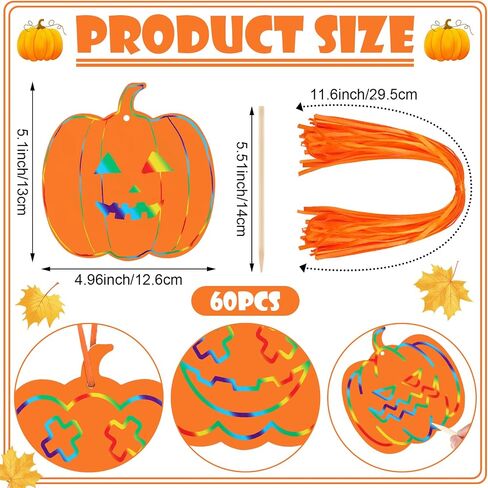 Liliful 60 Set Thanksgiving Scratch Crafts for Kids Colorful Pumpkin Scratch Crafts with 30 Wooden Scratch Tools Fall Scratch Art Pumpkin Hanging Art for Autumn Thanksgiving Craft Gifts in Saudi Arabia